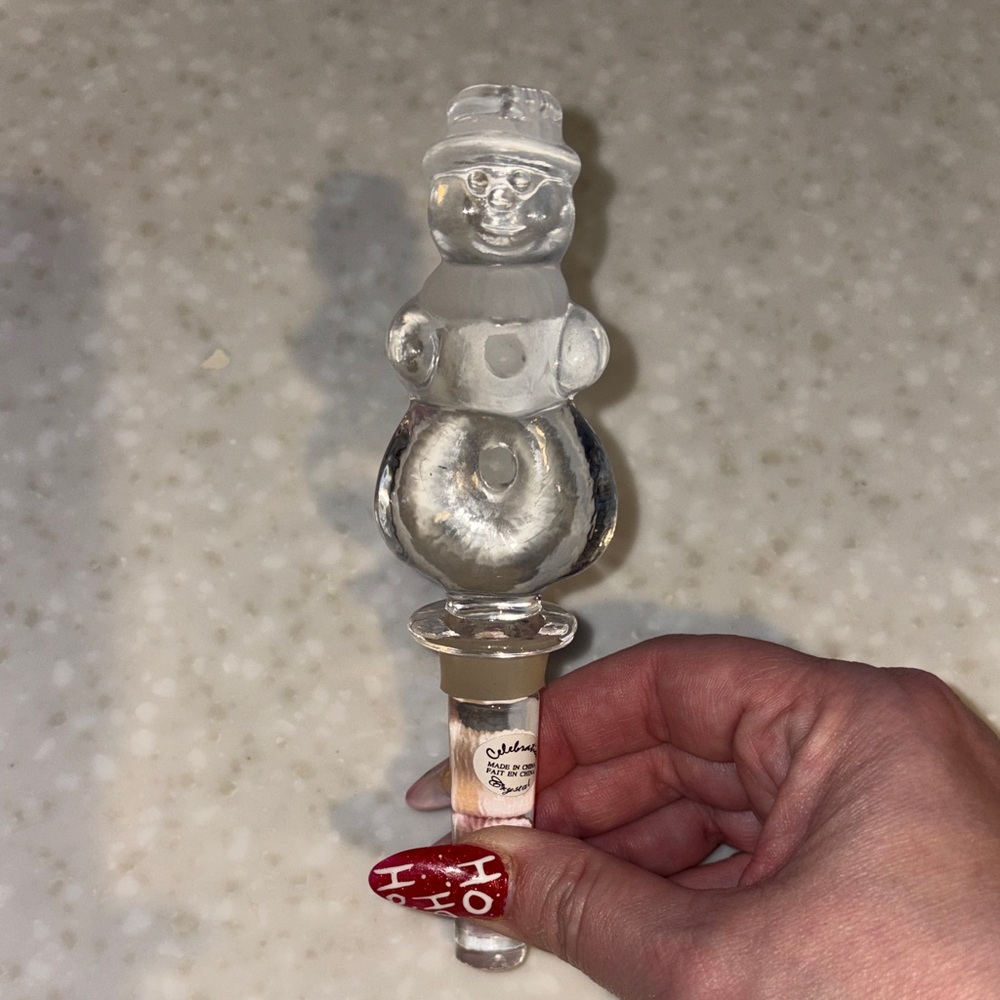 Festive Glass Snowman Bottle Stopper Clear New
